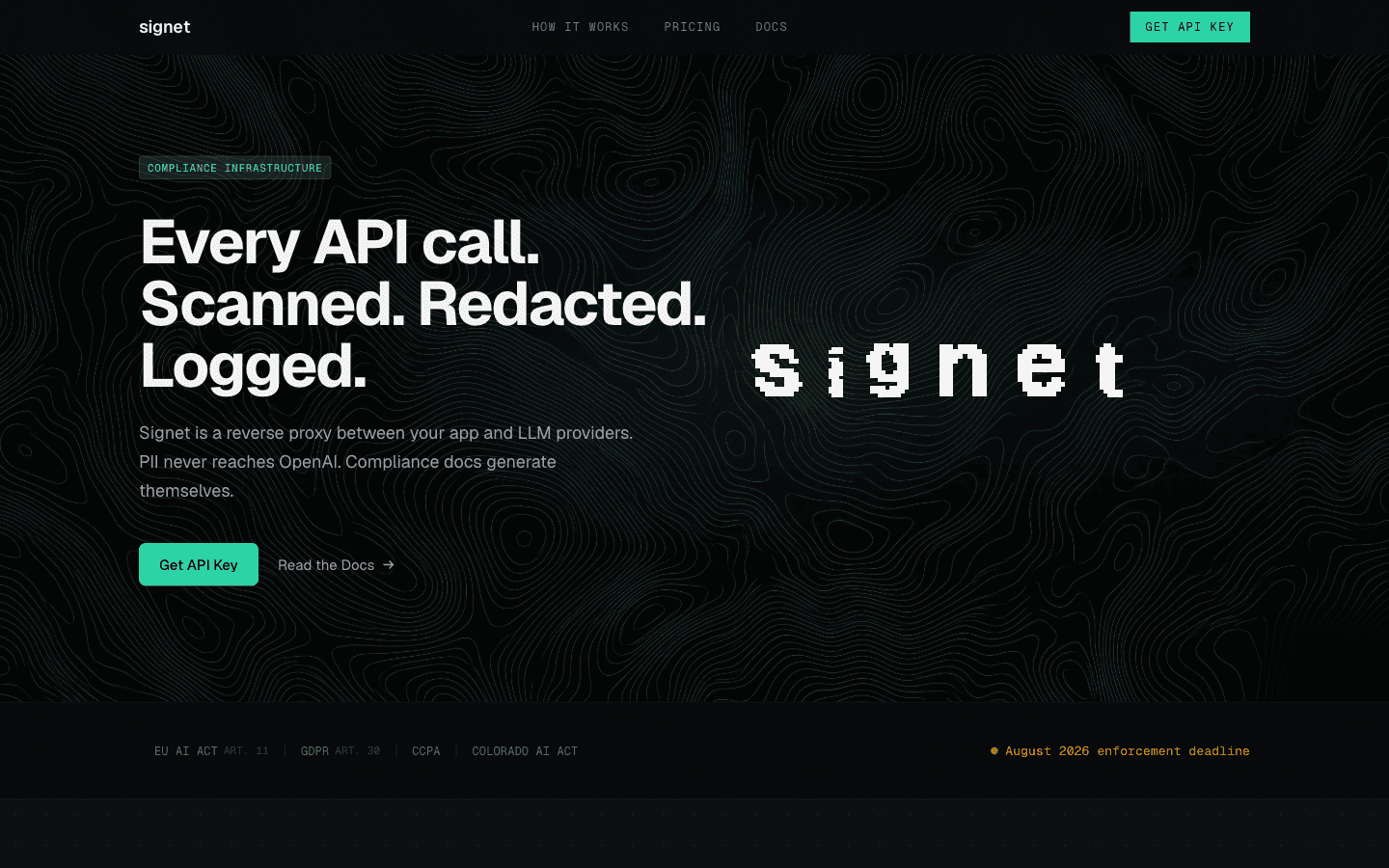 Signet: AI compliance proxy landing page